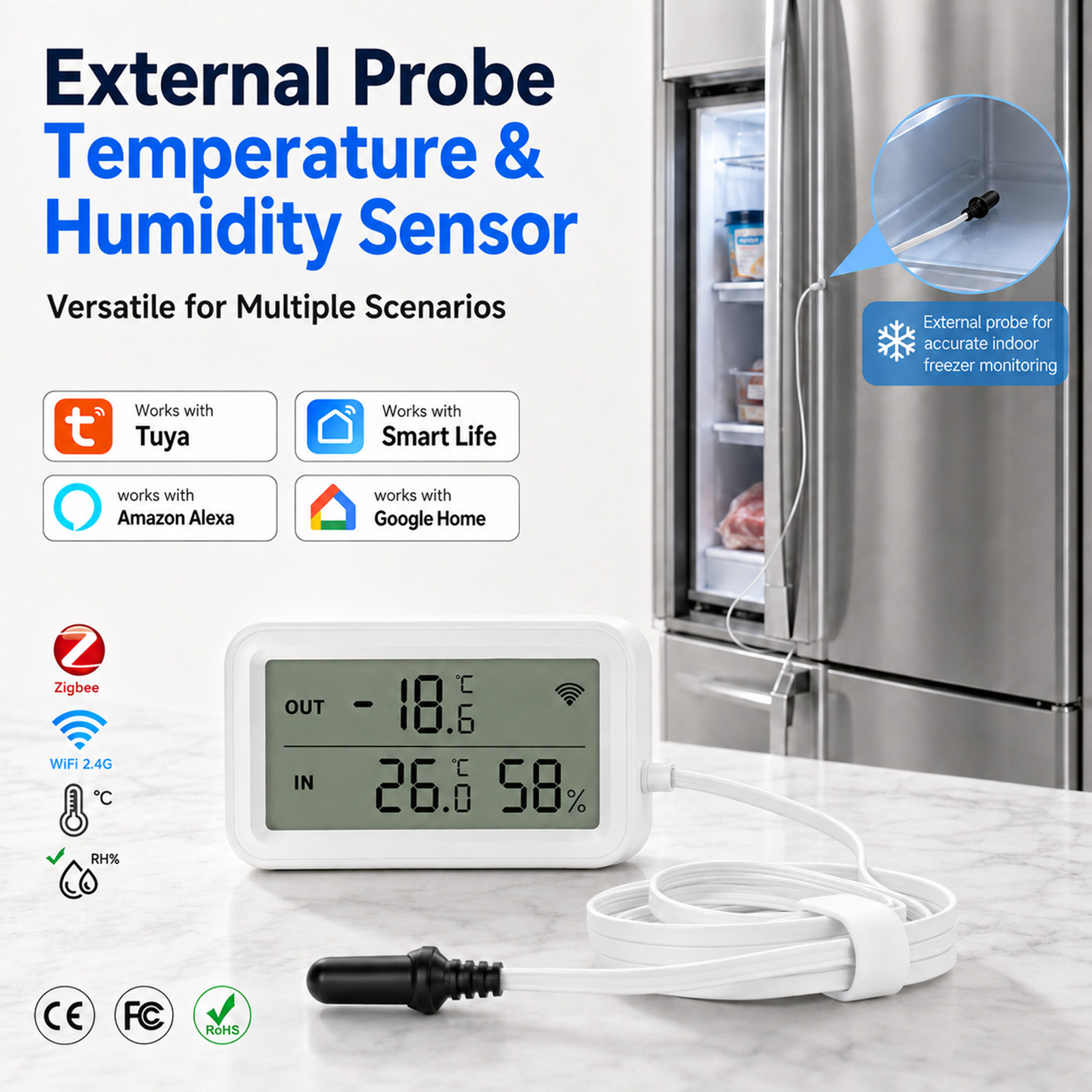 Tuya Smart - Externe waterdichte temperatuur- en vochtigheidssensor Tuya